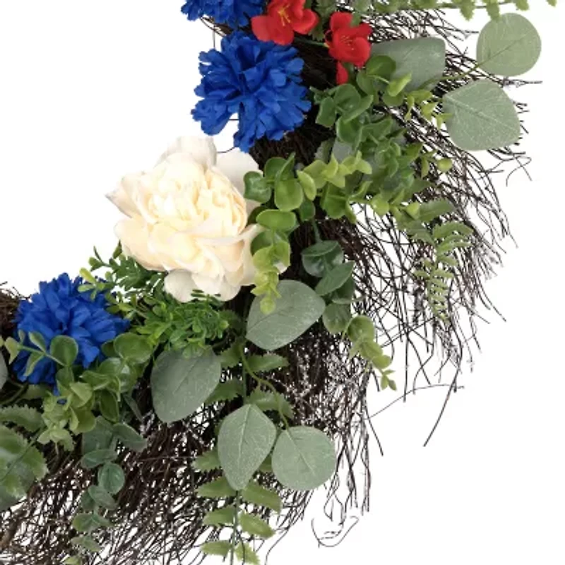 Northlight 24" Mixed Foliage And Florals Artificial - Unlit Wreath