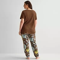 Liz Claiborne Womens Round Neck Short Sleeve 2-pc. Plus Pajama Set