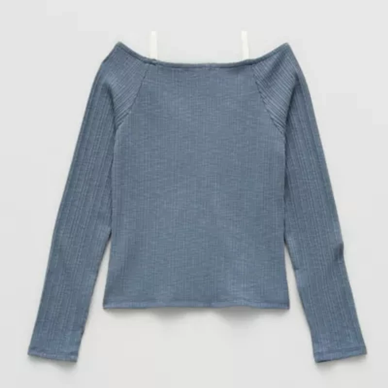 Eyeshadow Big Kid Girls Sweetheart Neck Long Sleeve Layered Top