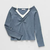 Eyeshadow Big Kid Girls Sweetheart Neck Long Sleeve Layered Top