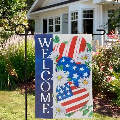 Northlight 18" Stars And Stripes Hearts "Welcome" Outdoor Garden Flag