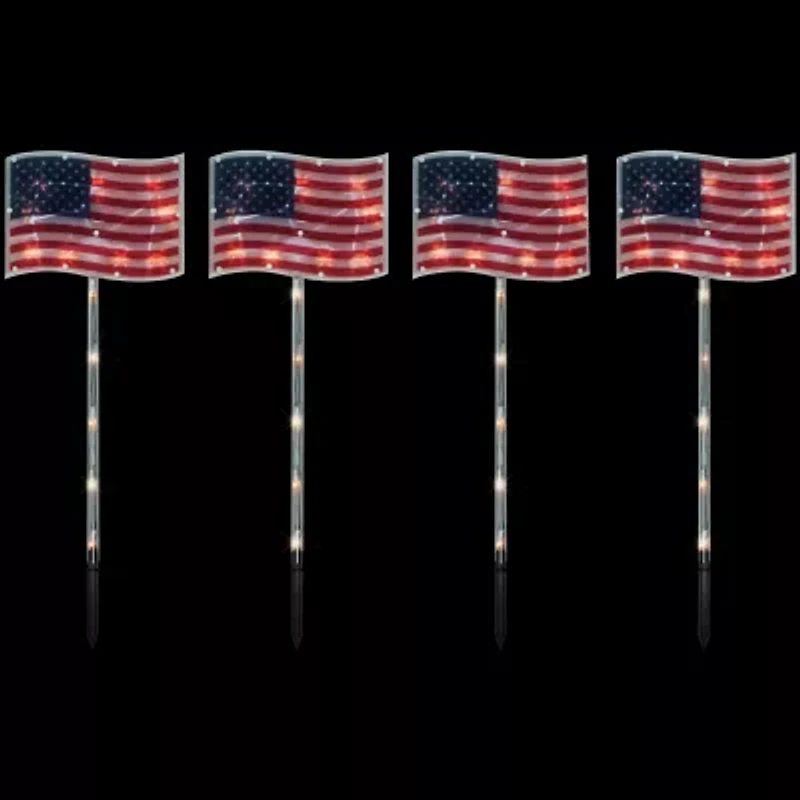 Northlight 28" Lighted Flags - Clear 4th of July Yard Art