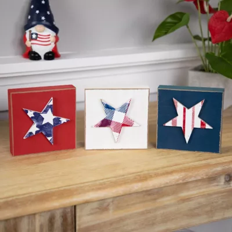 Northlight 4.25" Stars And Stripes Wooden - Red White And Blue 3-pc. Tabletop Decor