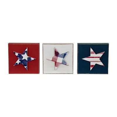 Northlight 4.25" Stars And Stripes Wooden - Red White And Blue 3-pc. Tabletop Decor