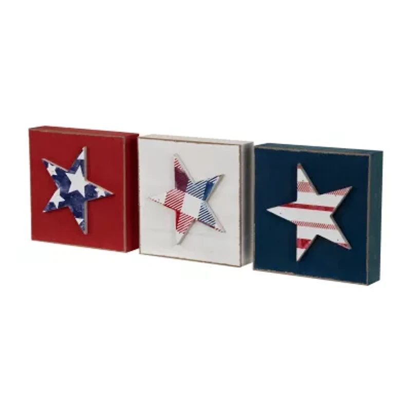 Northlight 4.25" Stars And Stripes Wooden - Red White And Blue 3-pc. Tabletop Decor