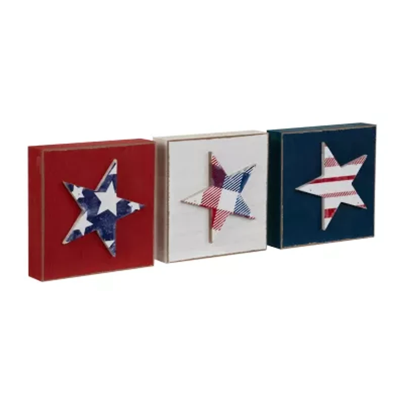 Northlight 4.25" Stars And Stripes Wooden - Red White And Blue 3-pc. Tabletop Decor