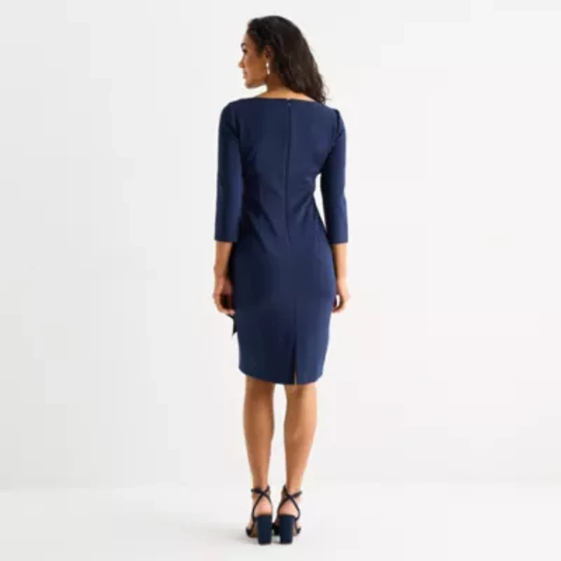 Jessica Howard Womens Boat Neck 3/4 Sleeve Sheath Dress