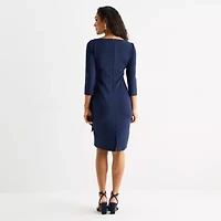 Jessica Howard Womens Boat Neck 3/4 Sleeve Sheath Dress