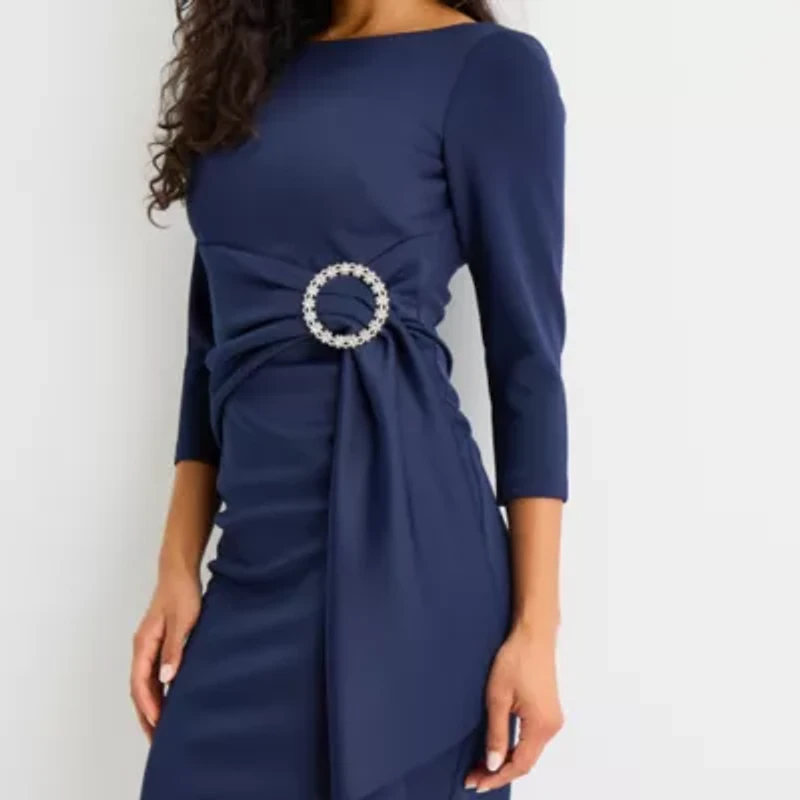 Jessica Howard Womens Boat Neck 3/4 Sleeve Sheath Dress