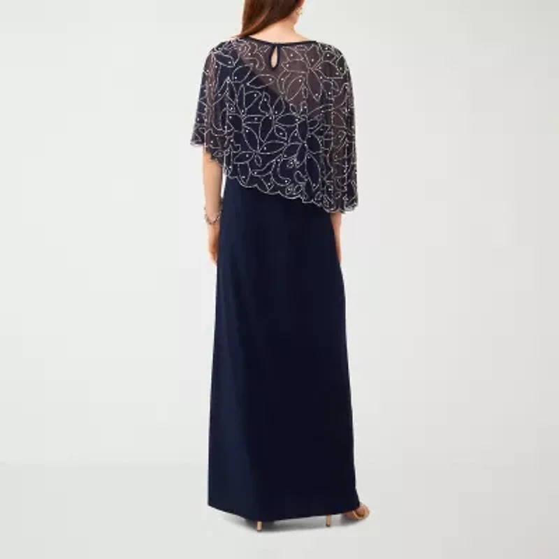 MSK Womens Round Neck Short Sleeve Cape Fitted Gown