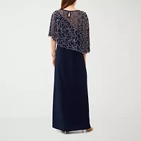 MSK Womens Round Neck Short Sleeve Cape Fitted Gown