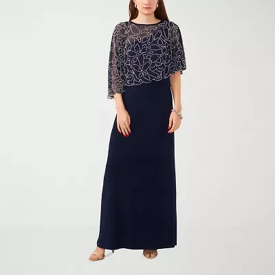 MSK Womens Round Neck Short Sleeve Cape Fitted Gown