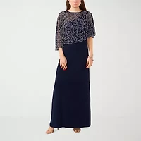 MSK Womens Round Neck Short Sleeve Cape Fitted Gown