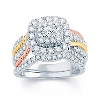 1 1/2 CT.T.W. Natural Diamond 14K White, Yellow & Rose Gold Engagement Ring