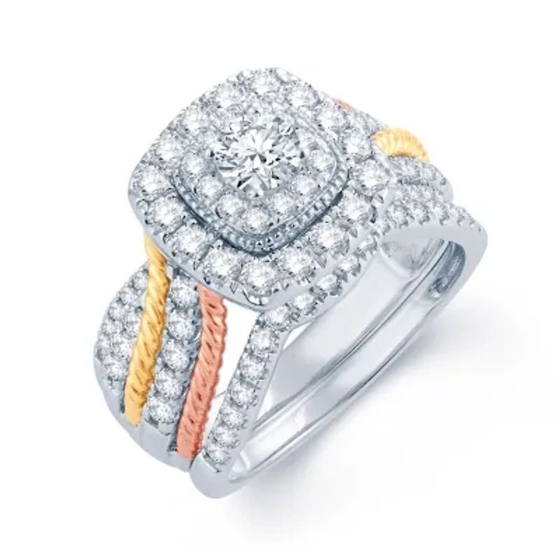1 1/2 CT.T.W. Natural Diamond 14K White, Yellow & Rose Gold Engagement Ring