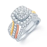 1 1/2 CT.T.W. Natural Diamond 14K White, Yellow & Rose Gold Engagement Ring