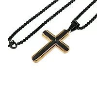 Mens White Diamond Stainless Steel Cross 24 Inch Pendant Necklace