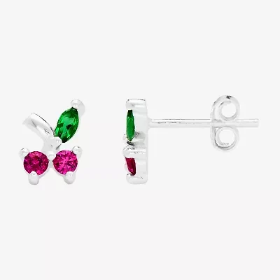 Itsy Bitsy Red Crystal Sterling Silver 8.8mm Cherries Stud Earrings