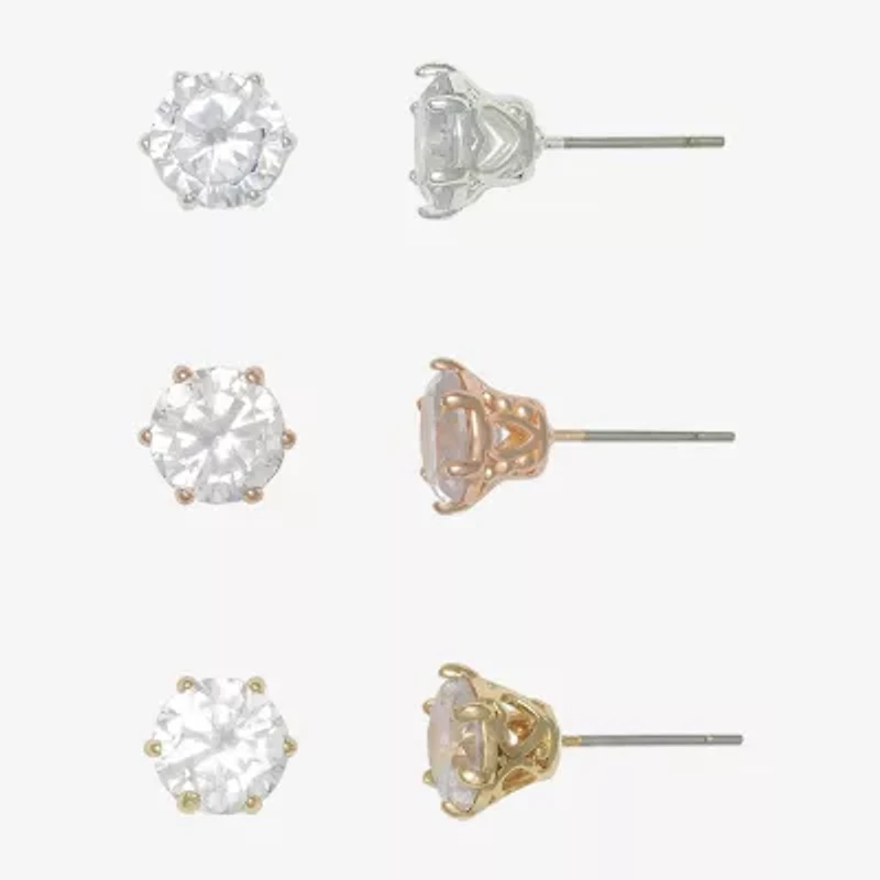 Mixit Womens Cubic Zirconia Hypoallergenic 3 Pair Earring Set