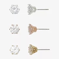 Mixit Womens Cubic Zirconia Hypoallergenic 3 Pair Earring Set