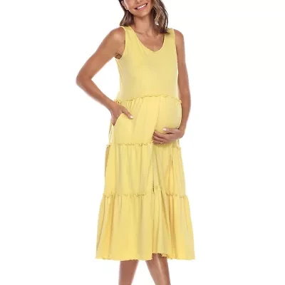 White Mark Womens Plus Maternity Sleeveless Midi Maxi Dress