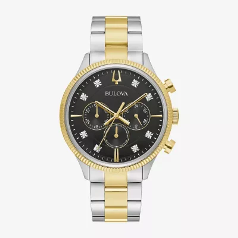 Bulova Classic Mens Chronograph Diamond Accent Two Tone Stainless Steel Bracelet Watch 98d172