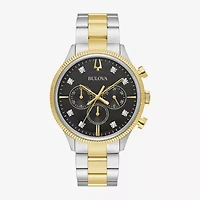 Bulova Classic Mens Chronograph Diamond Accent Two Tone Stainless Steel Bracelet Watch 98d172