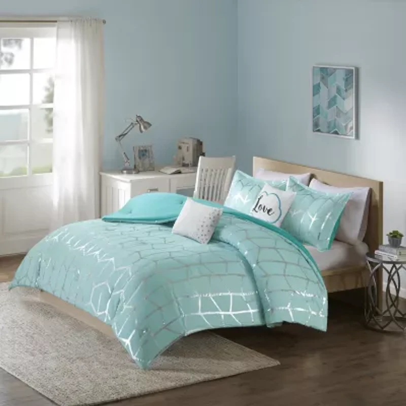 Intelligent Design Khloe Metallic Printed Comforter Set with decorative pillows