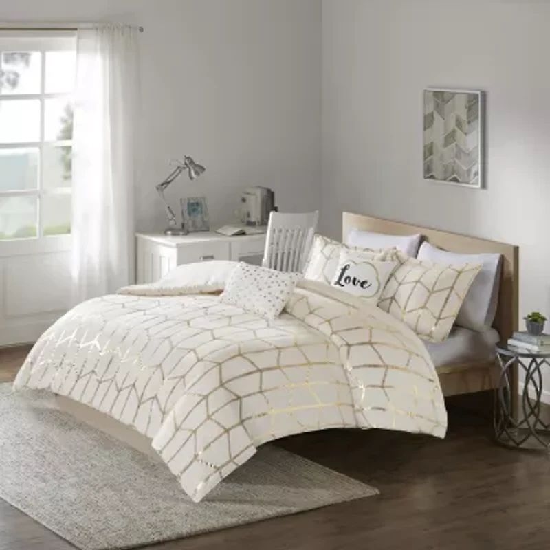 Intelligent Design Khloe Metallic Printed Duvet Cover Set with decorative pillows