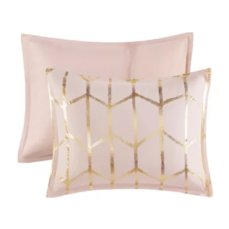 Intelligent Design Khloe Metallic Printed Duvet Cover Set with decorative pillows