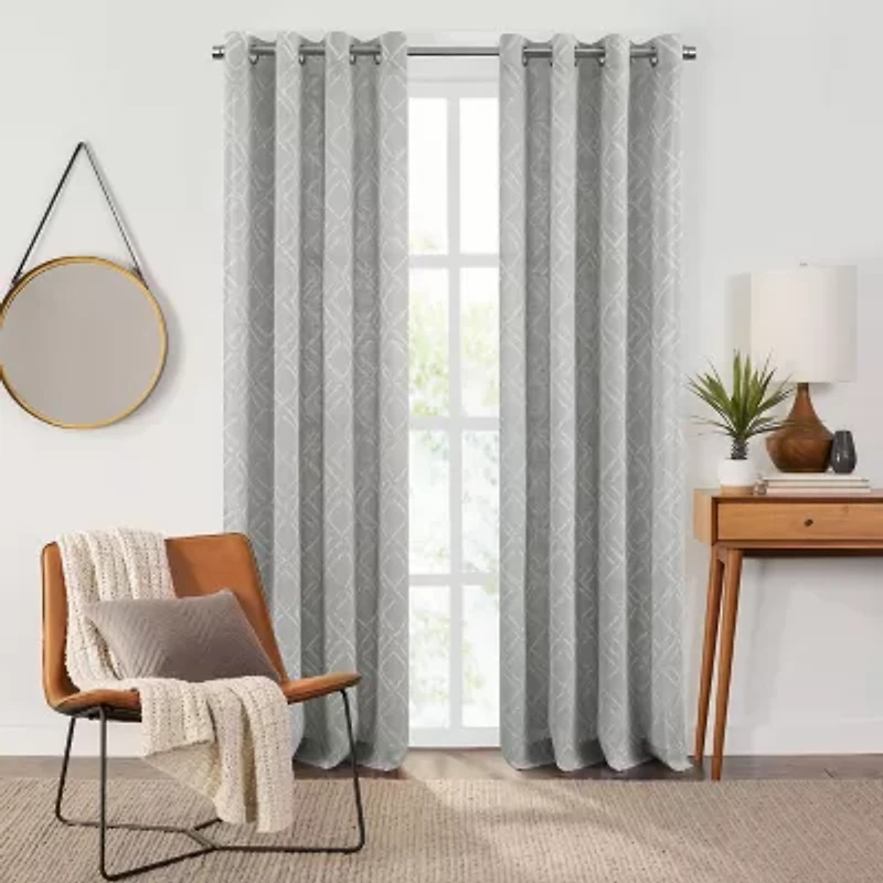Fieldcrest Arden Diamond Brush Cotton Grommet Top Sheer Single Curtain Panel