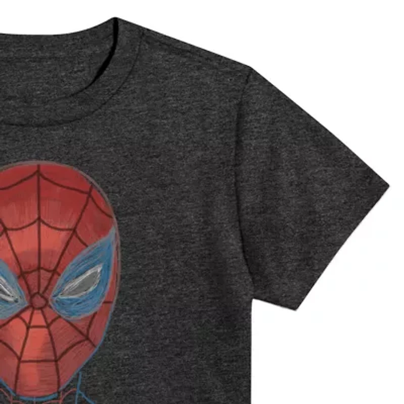Little & Big Kid Boys Crew Neck Short Sleeve Regular Fit Spiderman Husky Graphic T-Shirt