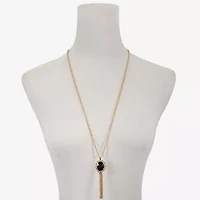 Monet Jewelry Gold Tone Womens Black Glass Oval 30 Inch Pendant Necklace