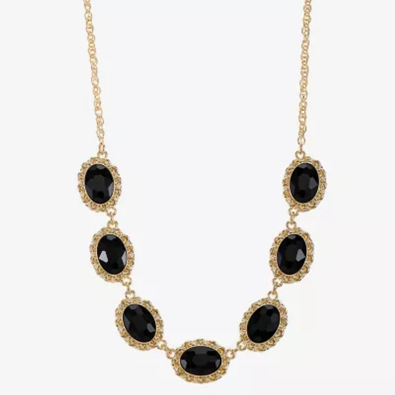 Monet Jewelry Gold Tone Womens Black 17 Inch Collar Necklace
