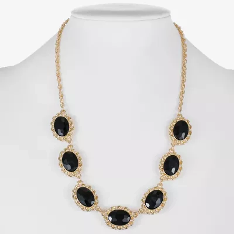 Monet Jewelry Gold Tone Womens Black 17 Inch Collar Necklace