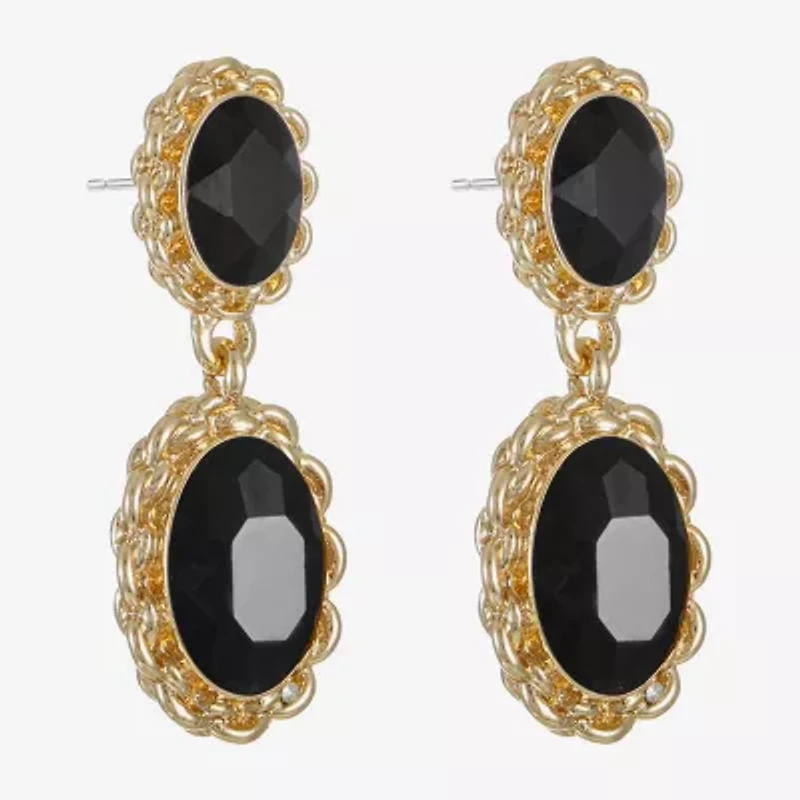 Monet Jewelry Gold Tone Womens Black Glass Oval Hypoallergenic Drop Earrings