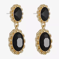 Monet Jewelry Gold Tone Womens Black Glass Oval Hypoallergenic Drop Earrings