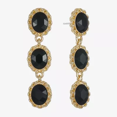 Monet Jewelry Gold Tone Womens Black Glass Oval Hypoallergenic Drop Earrings