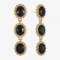 Monet Jewelry Gold Tone Womens Black Glass Oval Hypoallergenic Drop Earrings