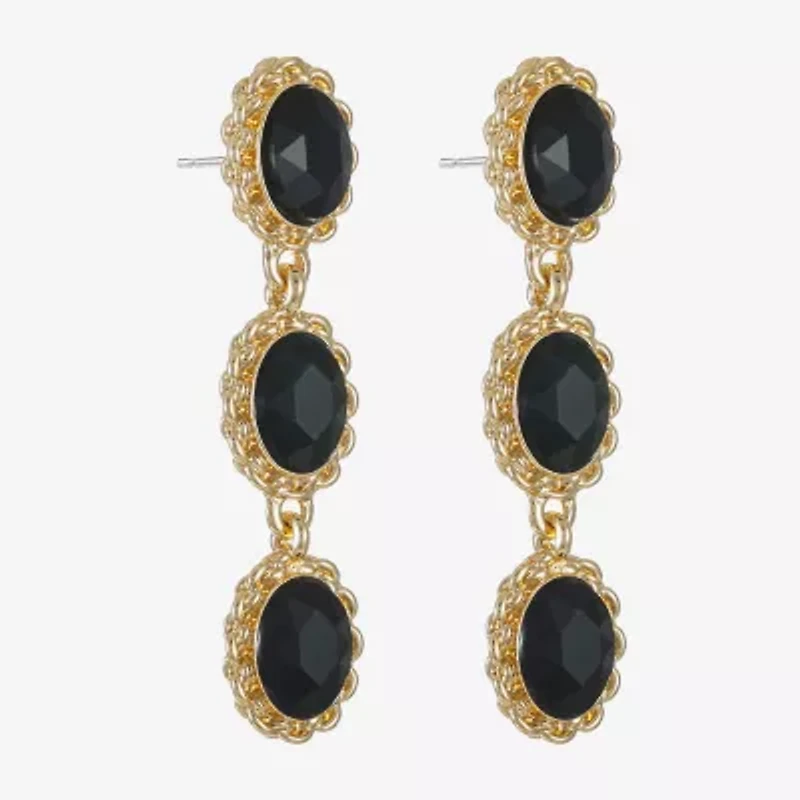 Monet Jewelry Gold Tone Womens Black Glass Oval Hypoallergenic Drop Earrings
