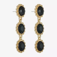 Monet Jewelry Gold Tone Womens Black Glass Oval Hypoallergenic Drop Earrings
