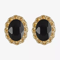 Monet Jewelry Gold Tone Womens Black Glass Oval Clip On Earrings