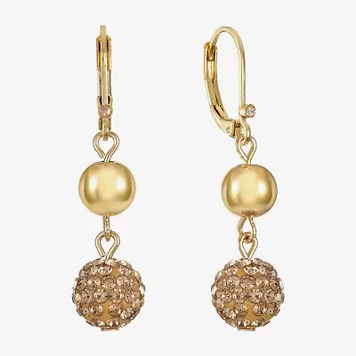 Monet Jewelry Double Beaded Womens Brown Glass Surgical Steel Round Drop Earrings