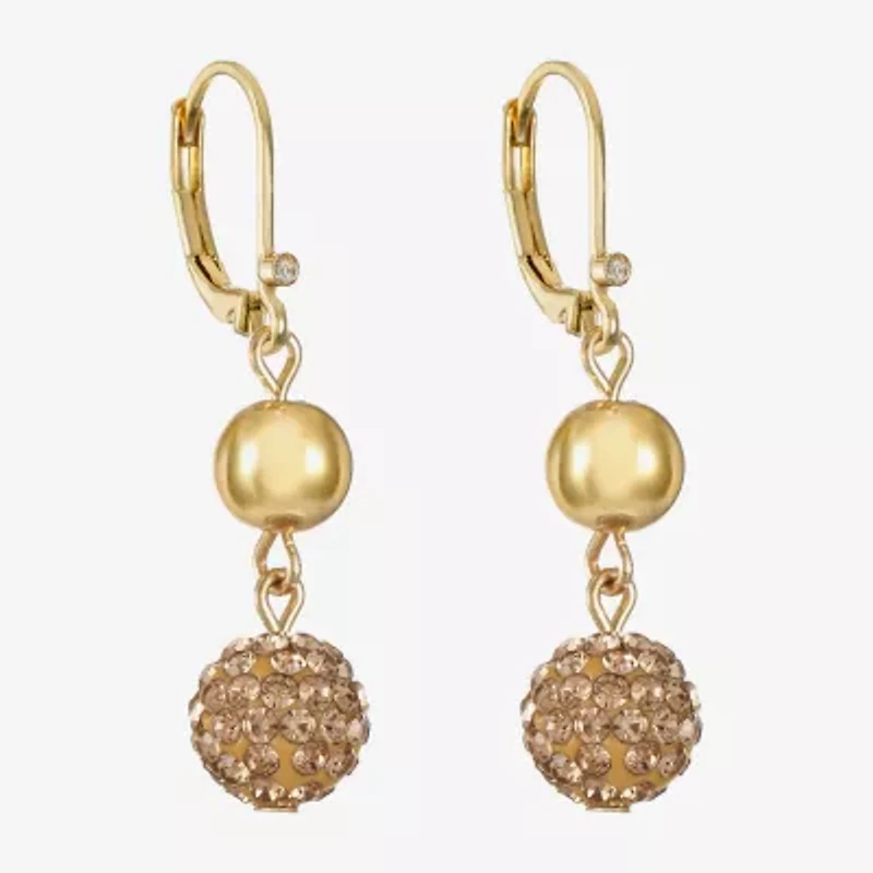 Monet Jewelry Double Beaded Womens Brown Glass Surgical Steel Round Drop Earrings