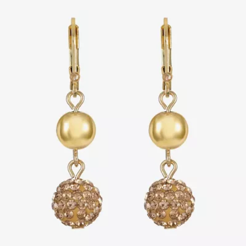 Monet Jewelry Double Beaded Womens Brown Glass Surgical Steel Round Drop Earrings