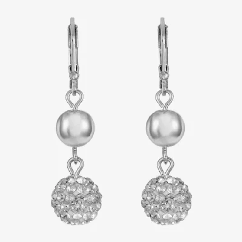 Monet Jewelry Double Beaded Womens Brown Glass Surgical Steel Round Drop Earrings