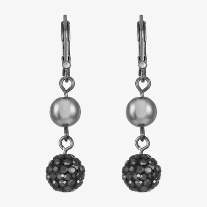 Monet Jewelry Double Beaded Womens Brown Glass Surgical Steel Round Drop Earrings