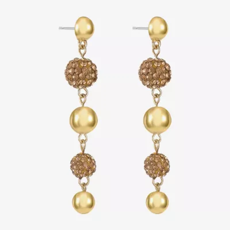Monet Jewelry Beaded Womens Brown Glass Surgical Steel Round Hypoallergenic Drop Earrings