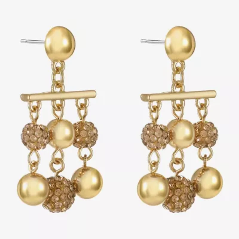 Monet Jewelry Beaded Womens Brown Glass Surgical Steel Round Hypoallergenic Chandelier Earrings