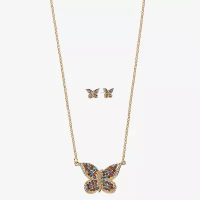 Monet Jewelry Gold Tone Womens Multi Color Glass Butterfly 2-pc. Jewelry Set